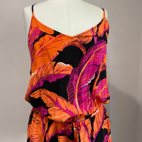 Old Navy NWT Banana Leaf Romper Black Pink & Orange Print Size M - Picture 2 of 10